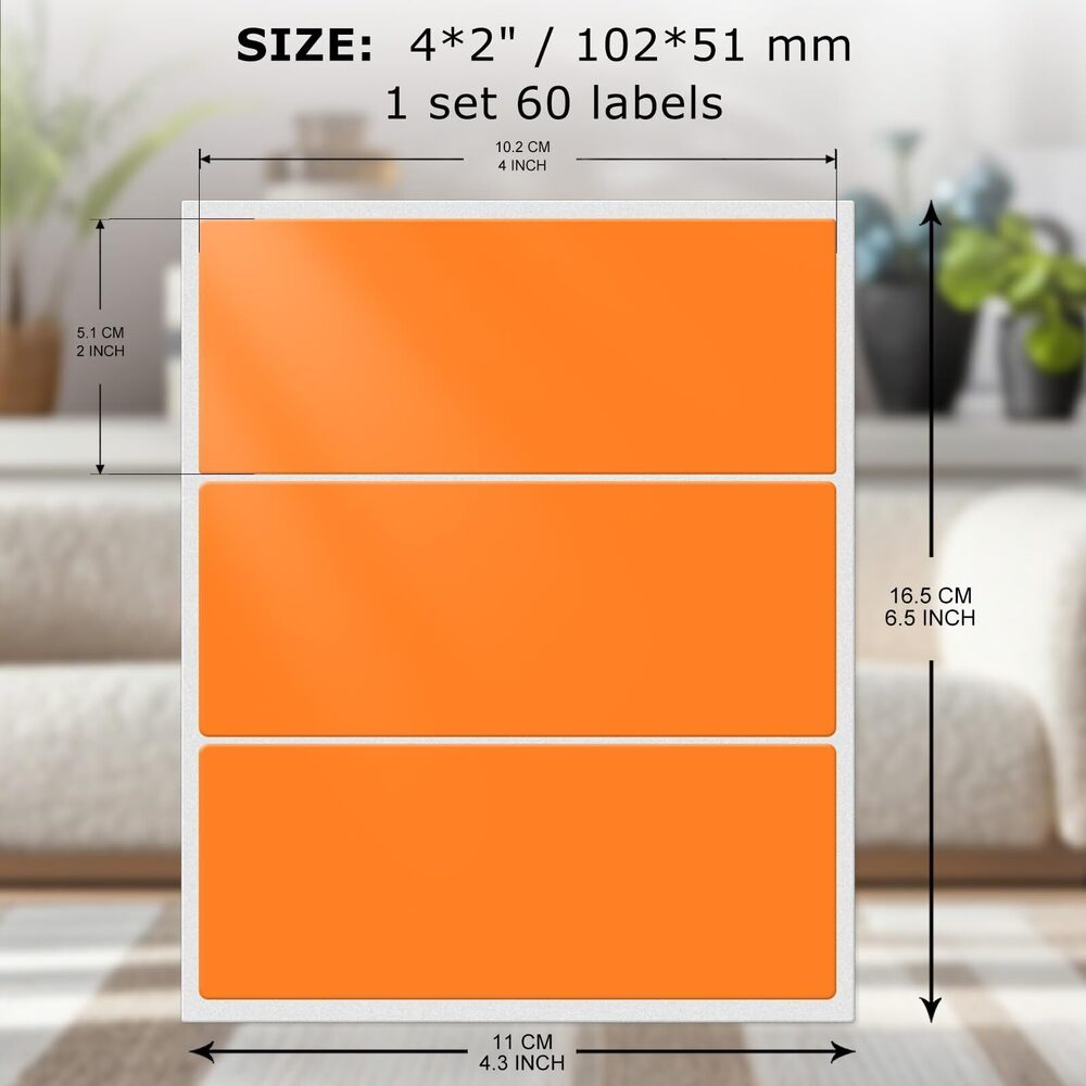 2342 Color Coding Stickers Rectangle 4×2 Inch Vinyl Orange Sticker - Picture 2 of 9